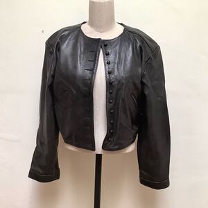 Military Style Crop Leather Jacket Small-Medium Vintage Black Cool France
